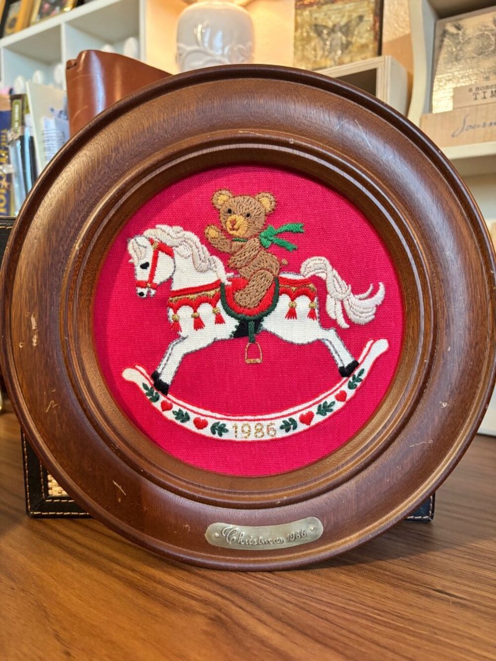 Needlecraft Kit Collectors Plate 1986 Rocking Horse Embroidery Wood Frame
